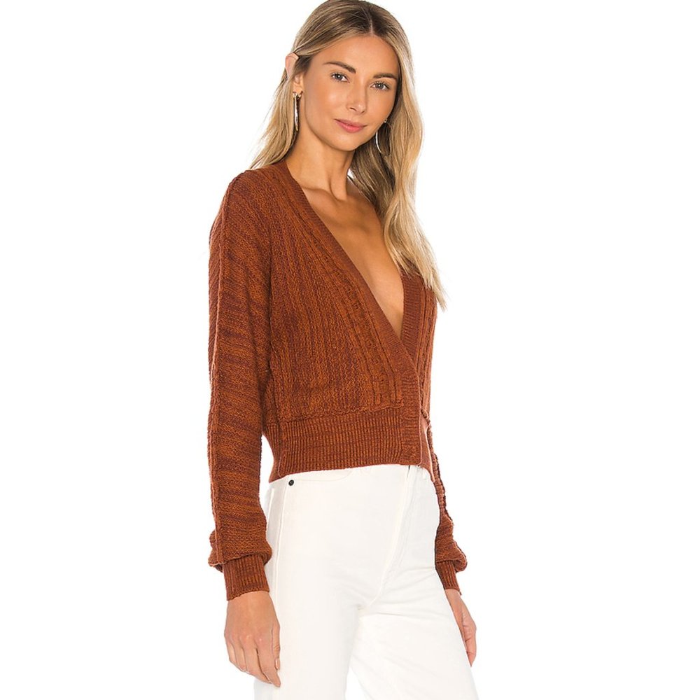 FREE PEOPLE Moon River Cropped Cardigan, Brown - Picture 3 of 10